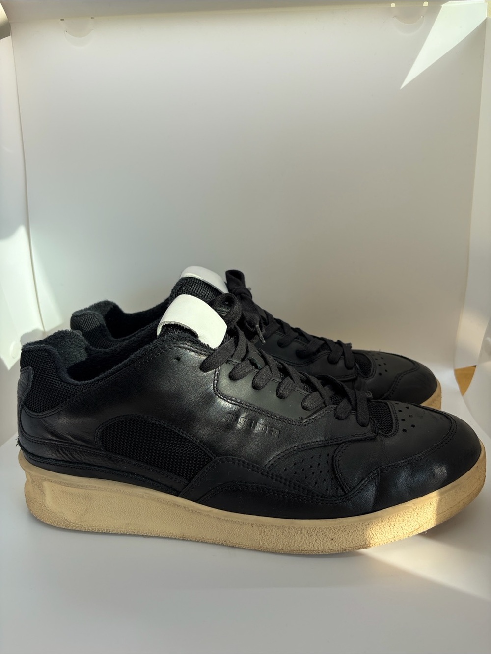 Jil Sander Low-Top Leather Basket Sneakers Black/Ecru - Size EU 44 (US 11)